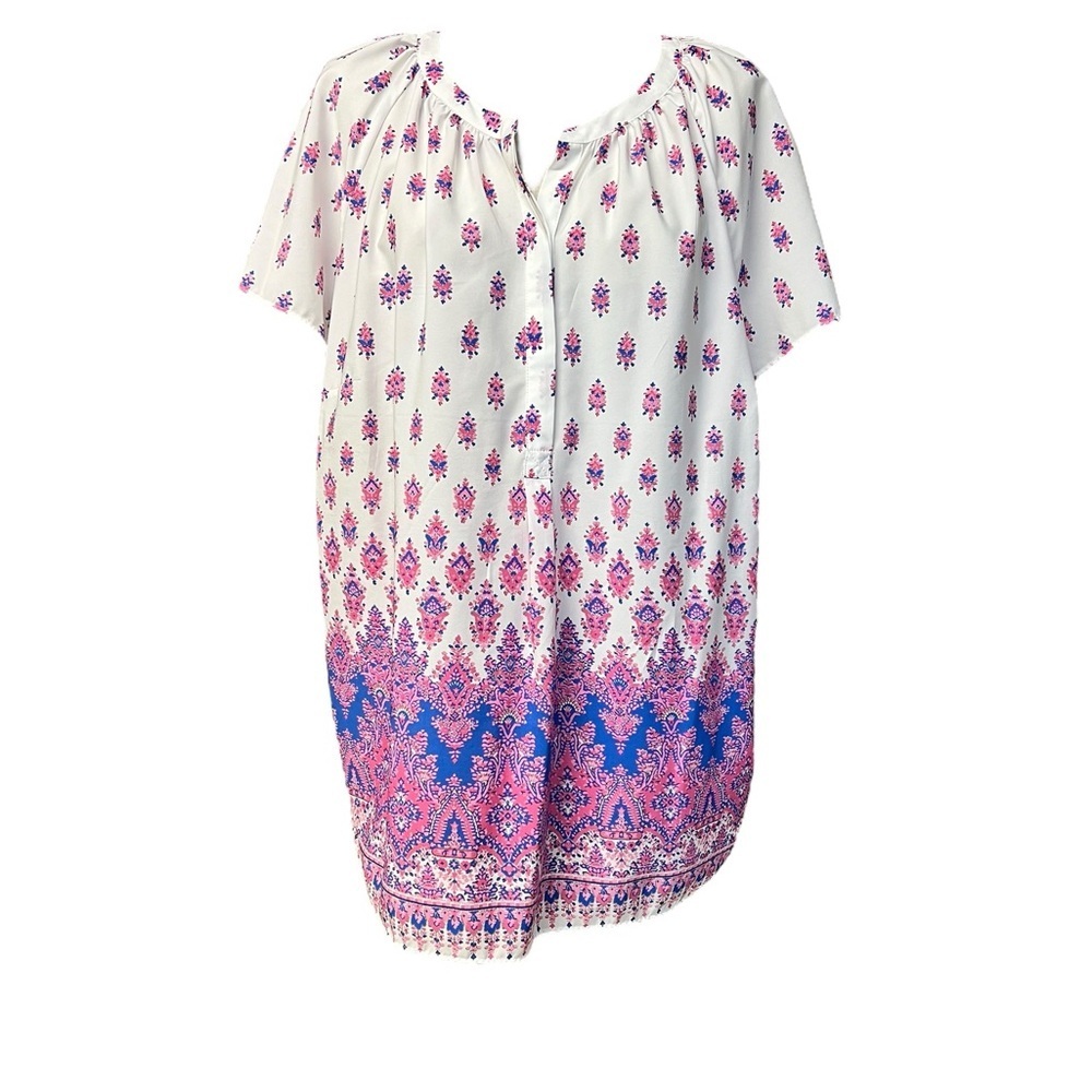 Talbots 2X Vibrant Pink Purple Short Sleeve Blouse Lightweight Office - Picture 2 of 10